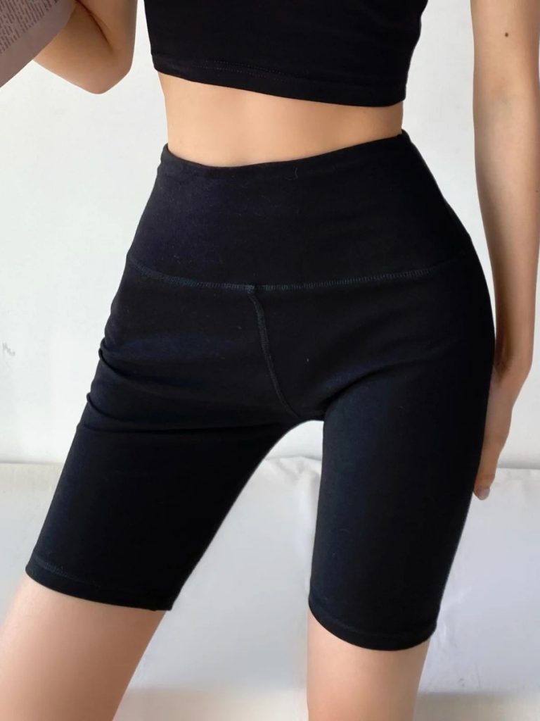 High-rise Solid Tight Biker Shorts